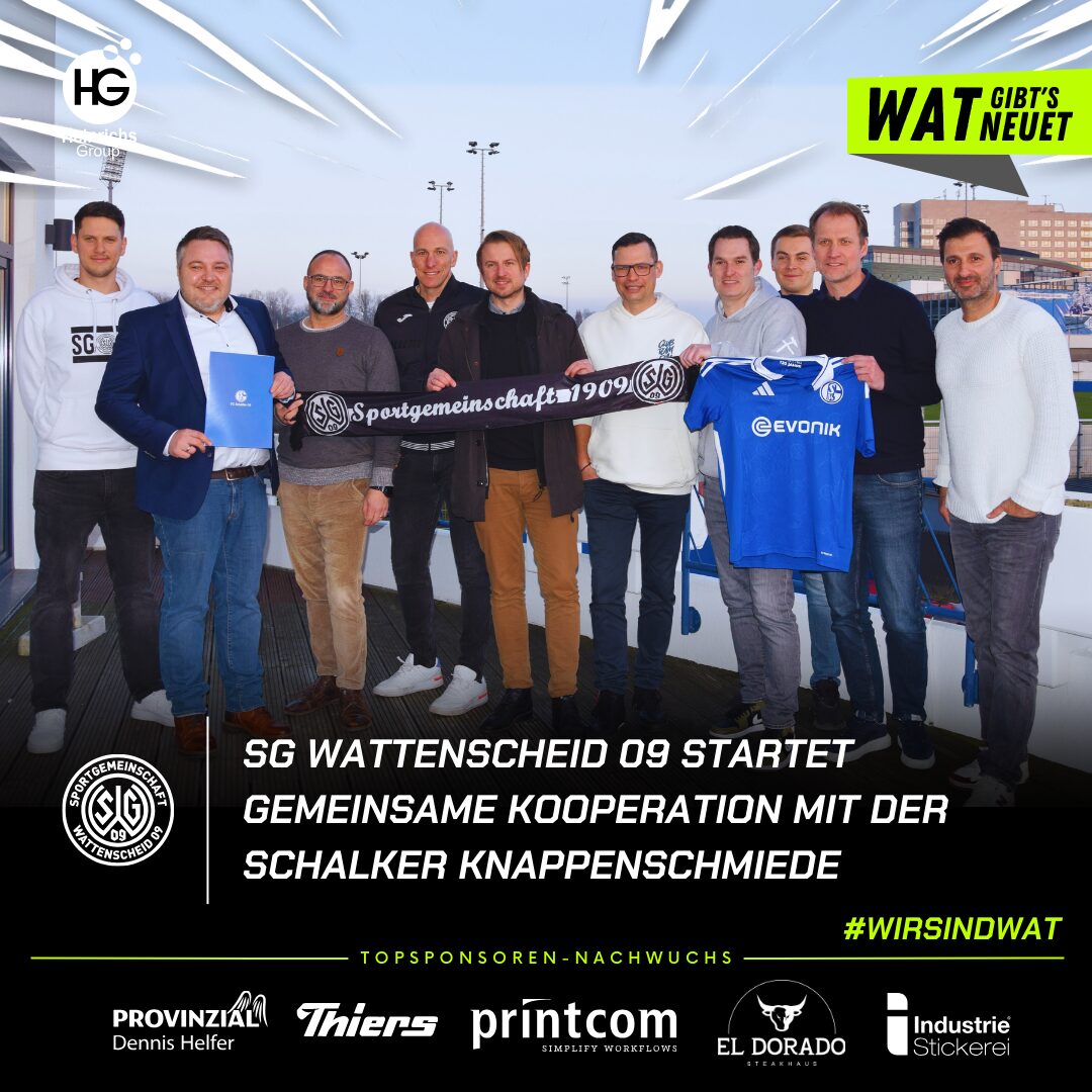 Gruppenbild auf dem Balkon der Geschäftsstelle vom FC Schalke 04.